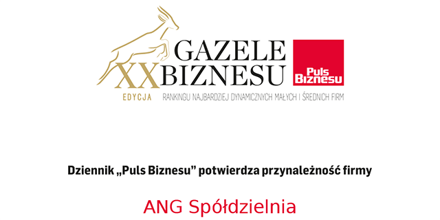 ANG z tytułem Gazela Biznesu 2019